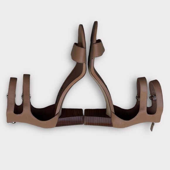 Nine West Tan Leather Sandals Women Sz 9.5 Double Ankle Strap Block Heel Elegant - Picture 2 of 8